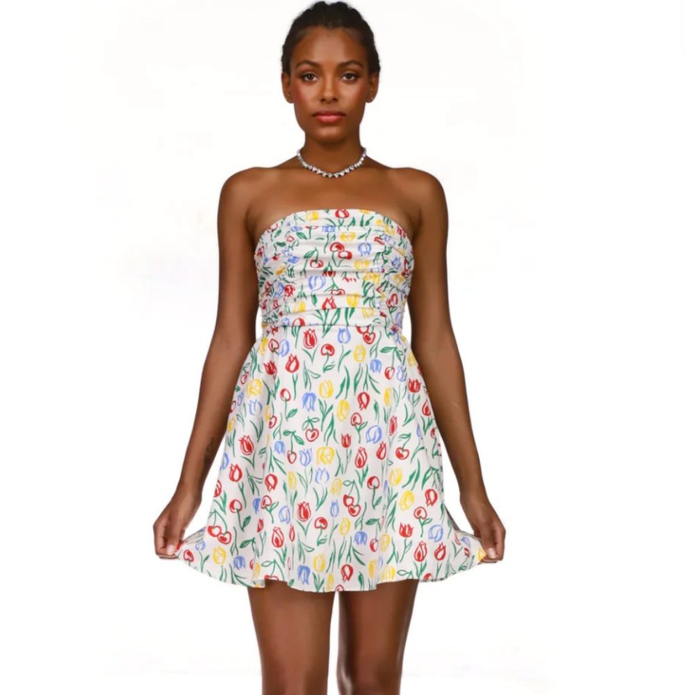HVN Mini Karla Ruched Bustier Dress BRAND NEW
